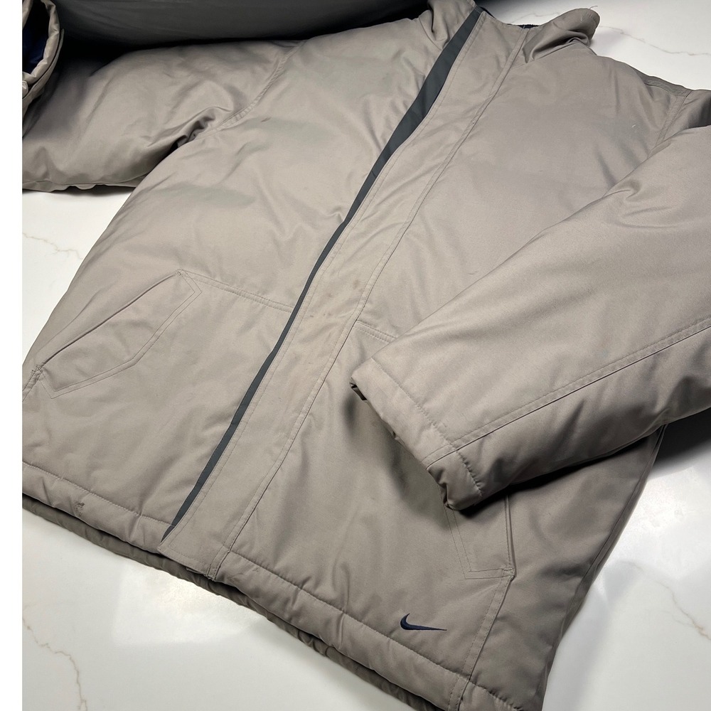 Nike Puffer Jacket Mens Large Grey Blue Fleece Lined Full Zip Vintage Y2K